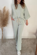Women's Aqua Blue 2-Piece Relaxed Fit Pullover & Drawstring Pants Set for Effortless Casual Comfort