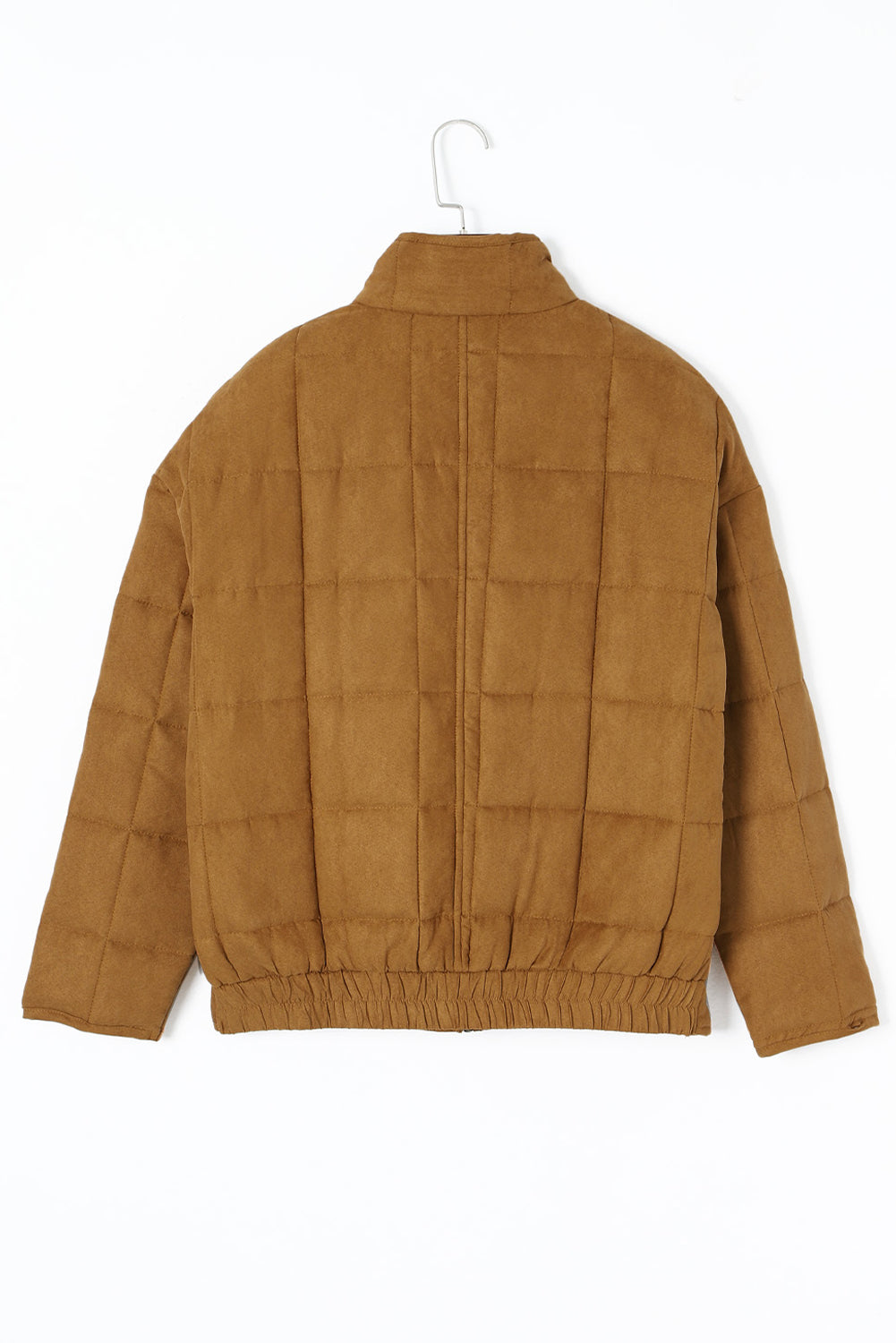 Women's Cozy Chestnut Quilted Winter Jacket - Stylish Zip-Up Outerwear with Pockets for Warmth and Comfort