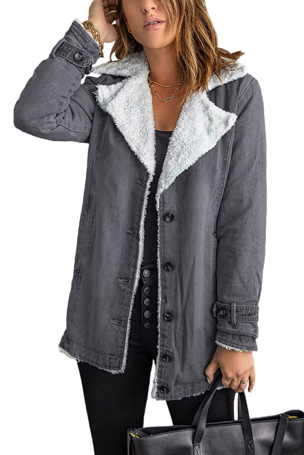 Denim Jacket with Contrast Sherpa Lining