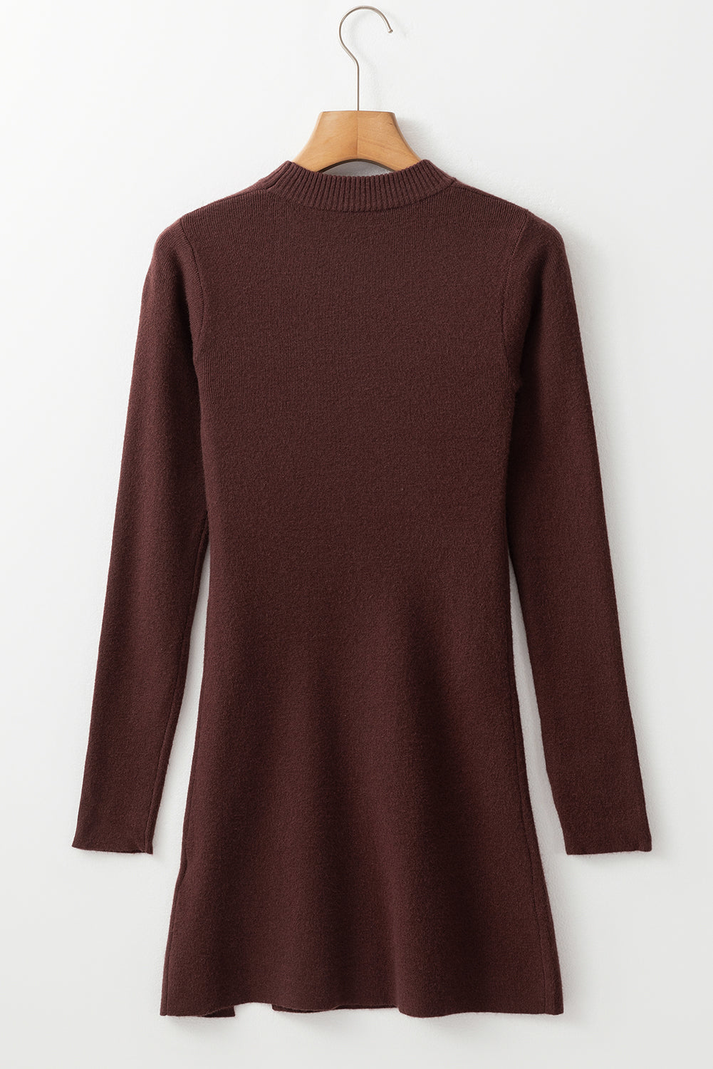 Chic Women's Brown Knit Midi Sweater Dress - Cozy Long Sleeve Relaxed Fit for Effortless Fall Style