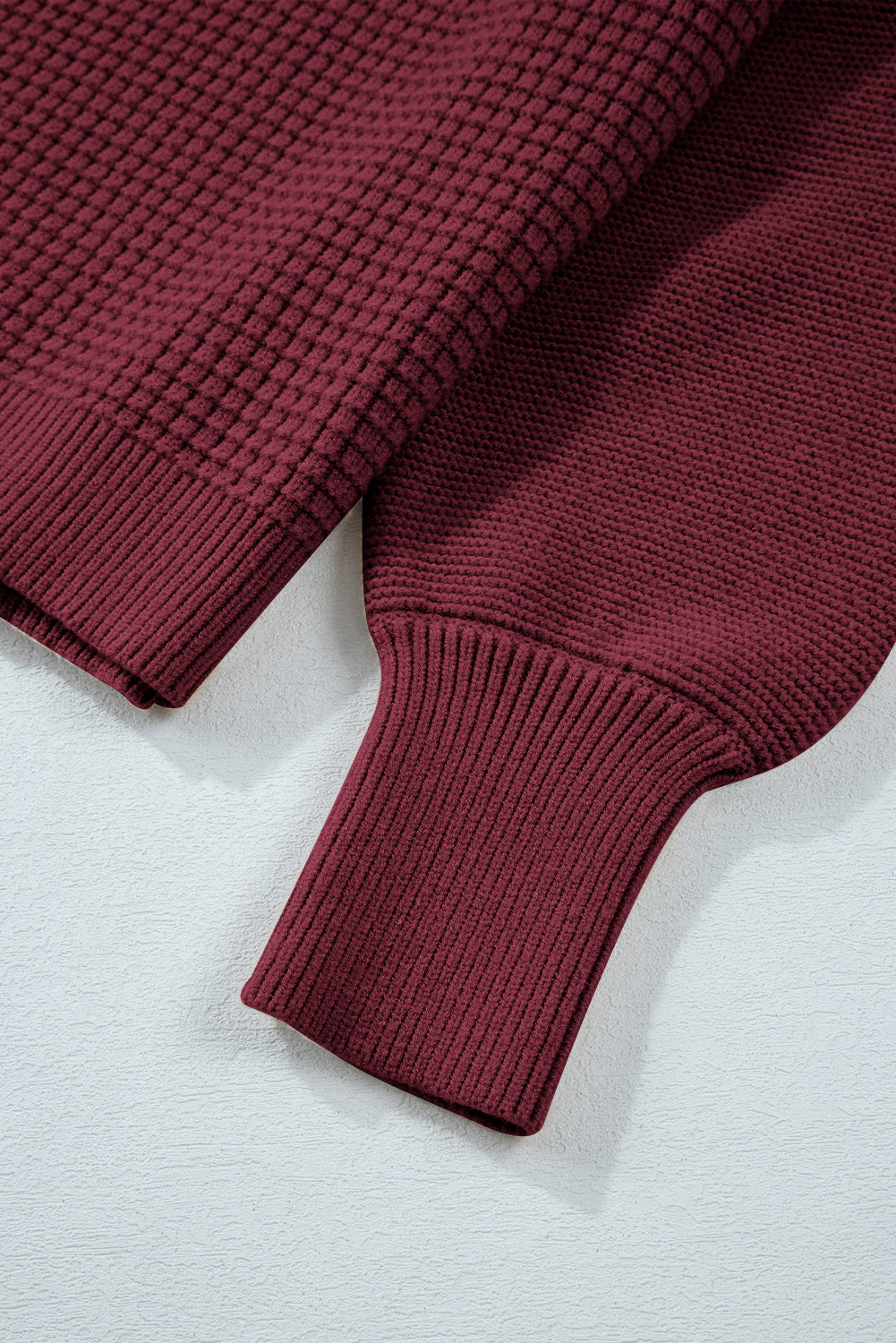 Chic Burgundy Textured Knit Crew Neck Sweater for Women - Cozy, Comfortable Fit Perfect for Casual or Dressy Looks