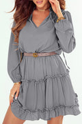 Stylish Women's Gray Long Sleeve Ruffle Tiered Mini Dress with V-Neck Perfect for Casual Outings or Party Events