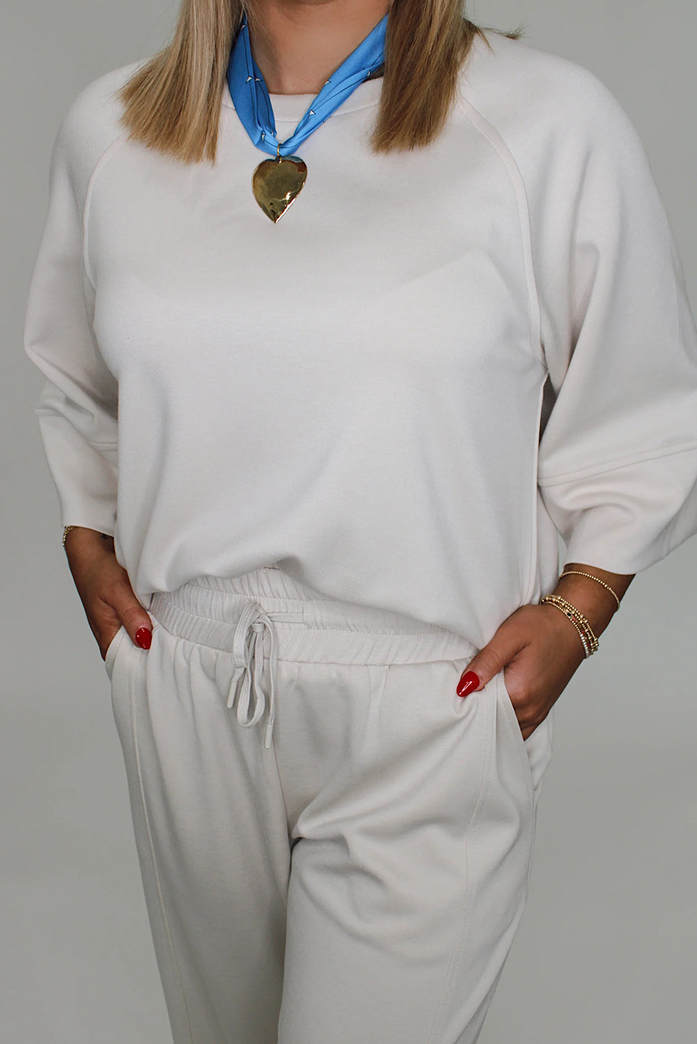 Women's Jet Stream Solid 3/4 Sleeve Loose Pullover & Drawstring Pants Set - Comfortable Casual Outfit in Versatile Color