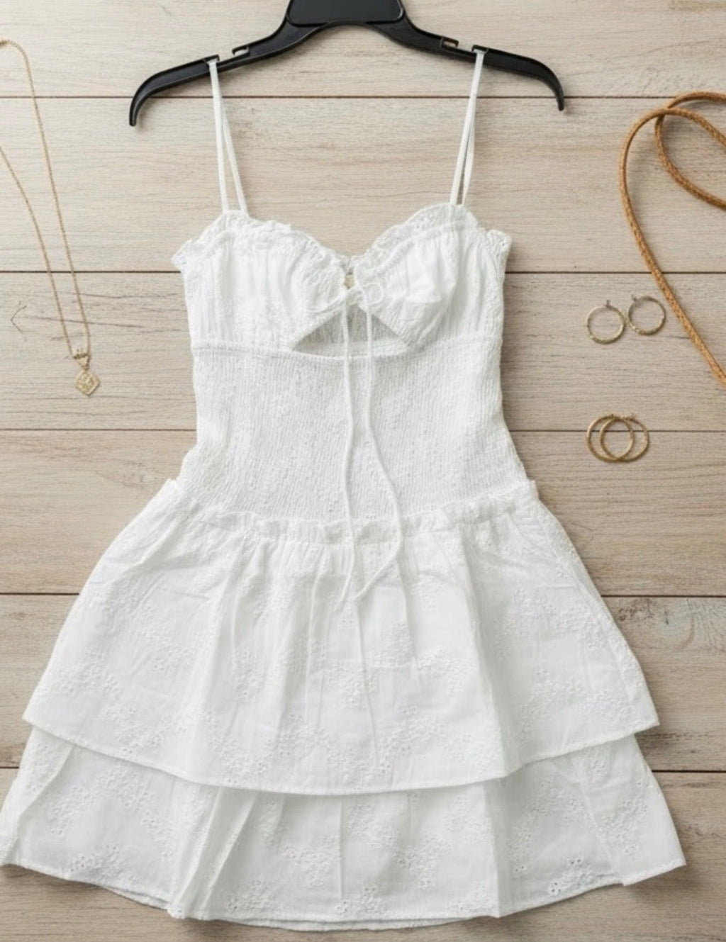 White Eyelet Tiered Sun dress