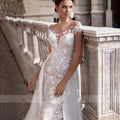 Detachable Mermaid Wedding Dress – Sweetheart Neckline, Appliqués, Short Sleeves & Backless, Custom Made