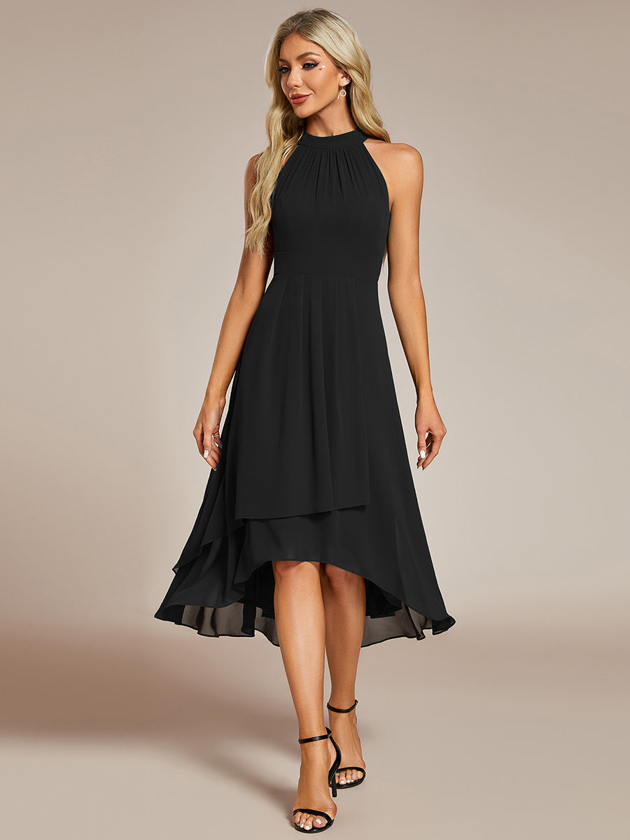 Elegant Halter Neckline Asymmetric Midi Lining Length fold stream Empire Waist Chiffon Dresses