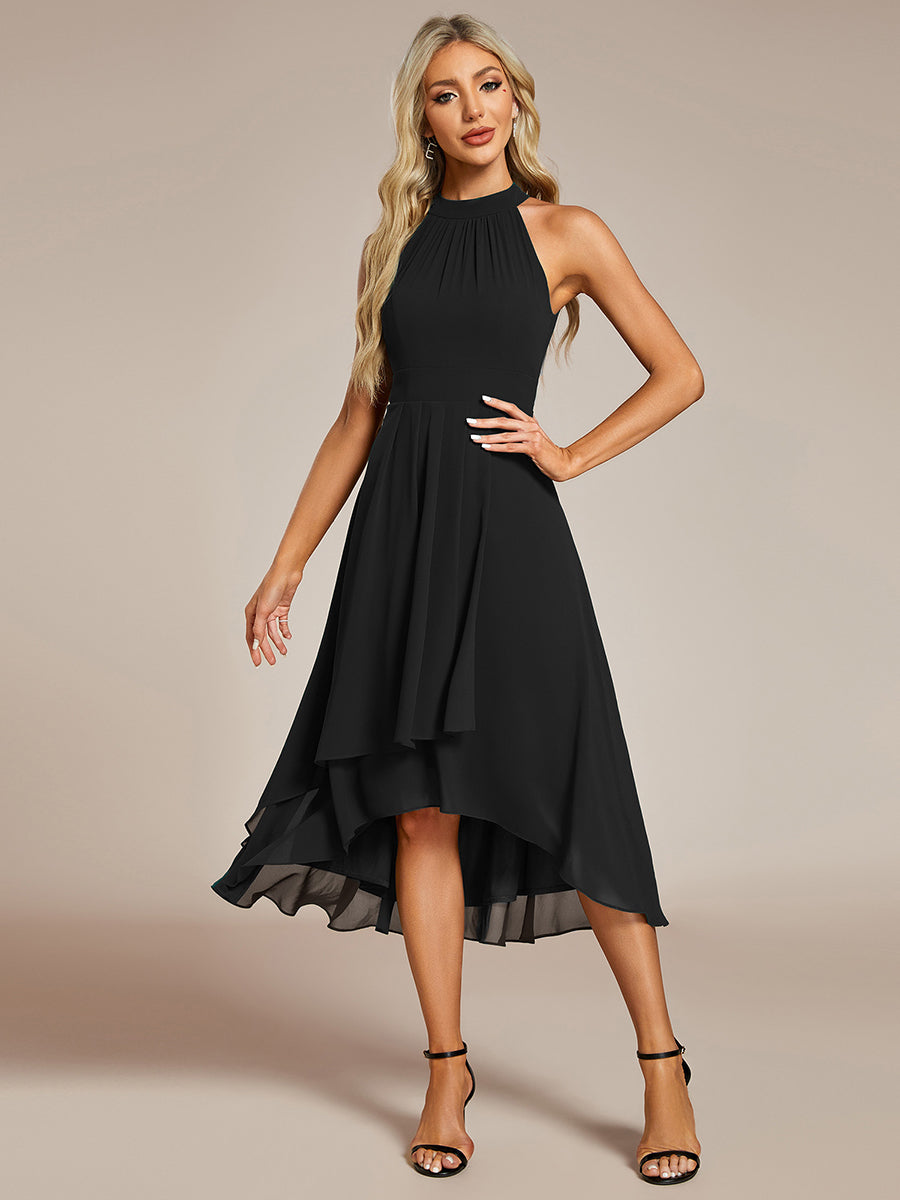 Elegant Halter Neckline Asymmetric Midi Lining Length fold stream Empire Waist Chiffon Dresses