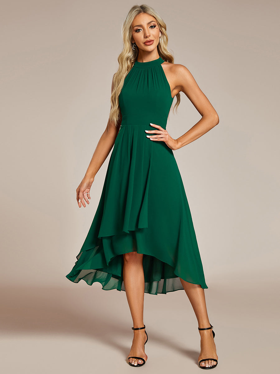 Elegant Halter Neckline Asymmetric Midi Lining Length fold stream Empire Waist Chiffon Dresses