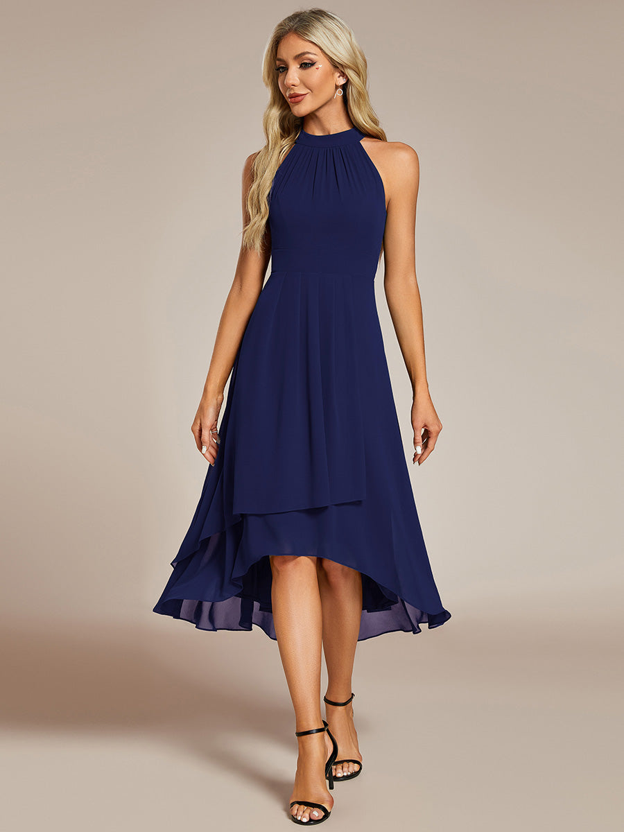 Elegant Halter Neckline Asymmetric Midi Lining Length fold stream Empire Waist Chiffon Dresses