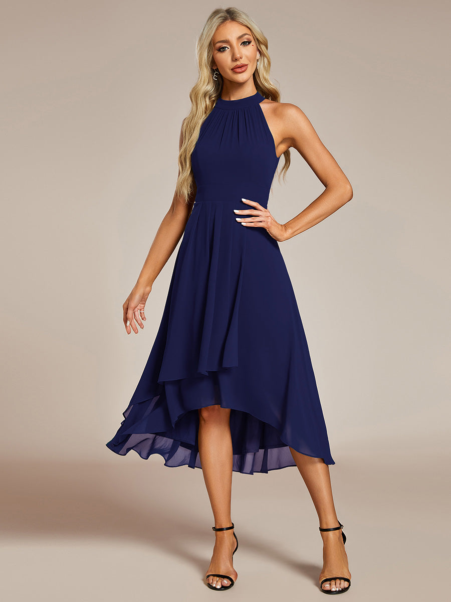 Elegant Halter Neckline Asymmetric Midi Lining Length fold stream Empire Waist Chiffon Dresses