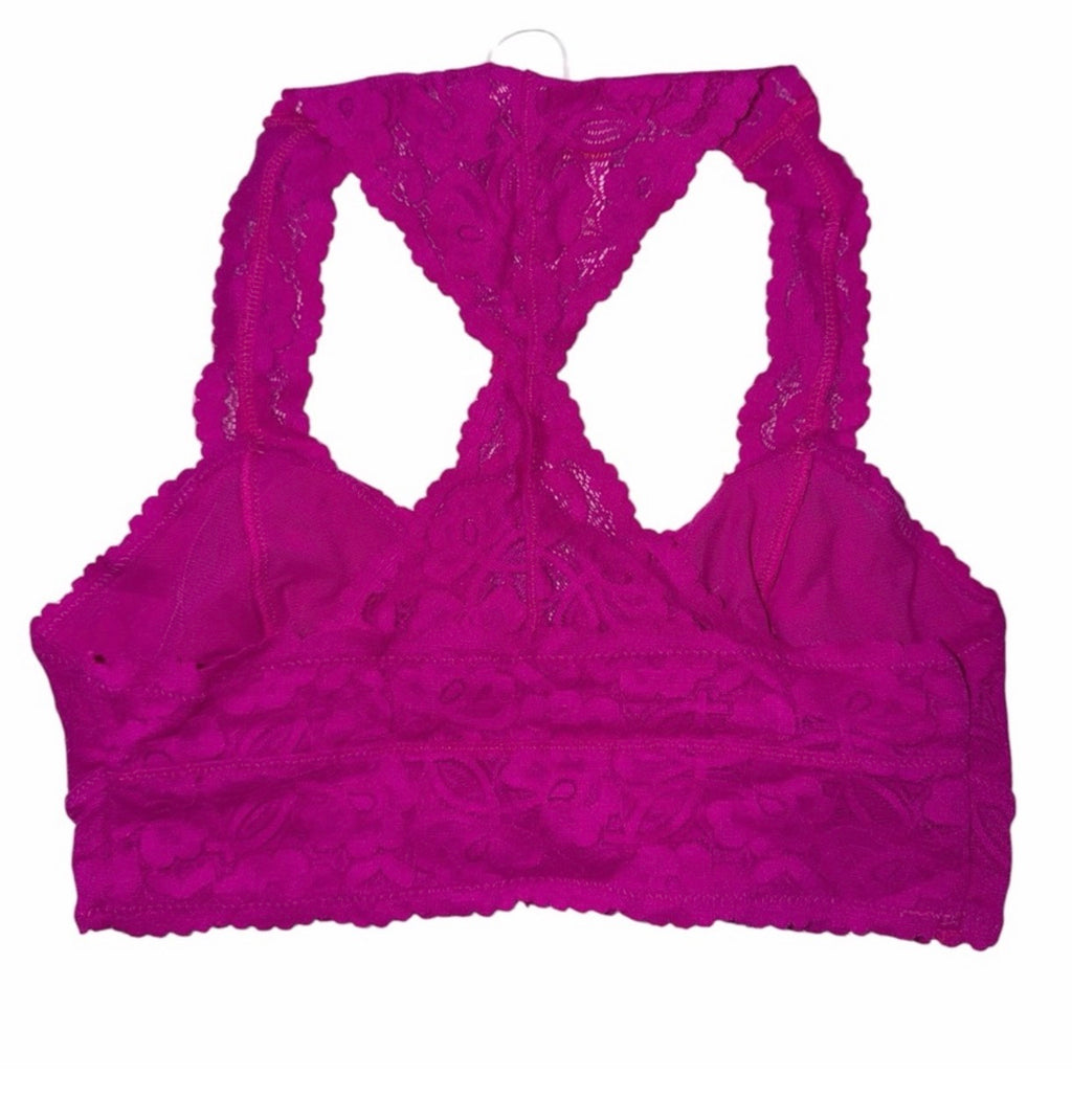 FREE PEOPLE Pink Lace Racerback Cropped Top