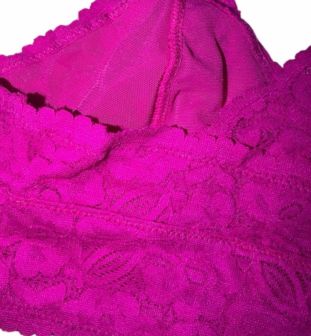 FREE PEOPLE Pink Lace Racerback Cropped Top