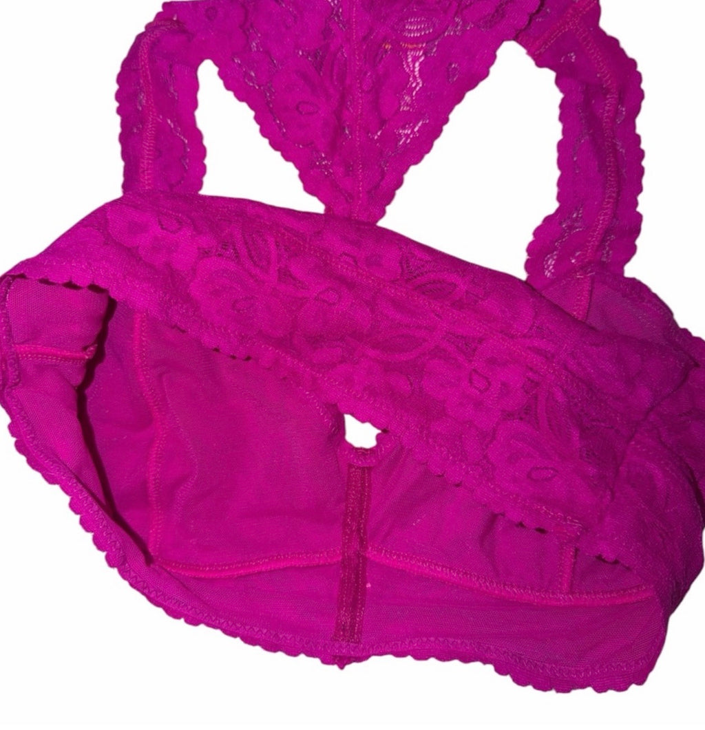 FREE PEOPLE Pink Lace Racerback Cropped Top