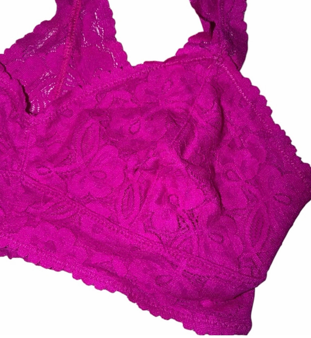 FREE PEOPLE Pink Lace Racerback Cropped Top