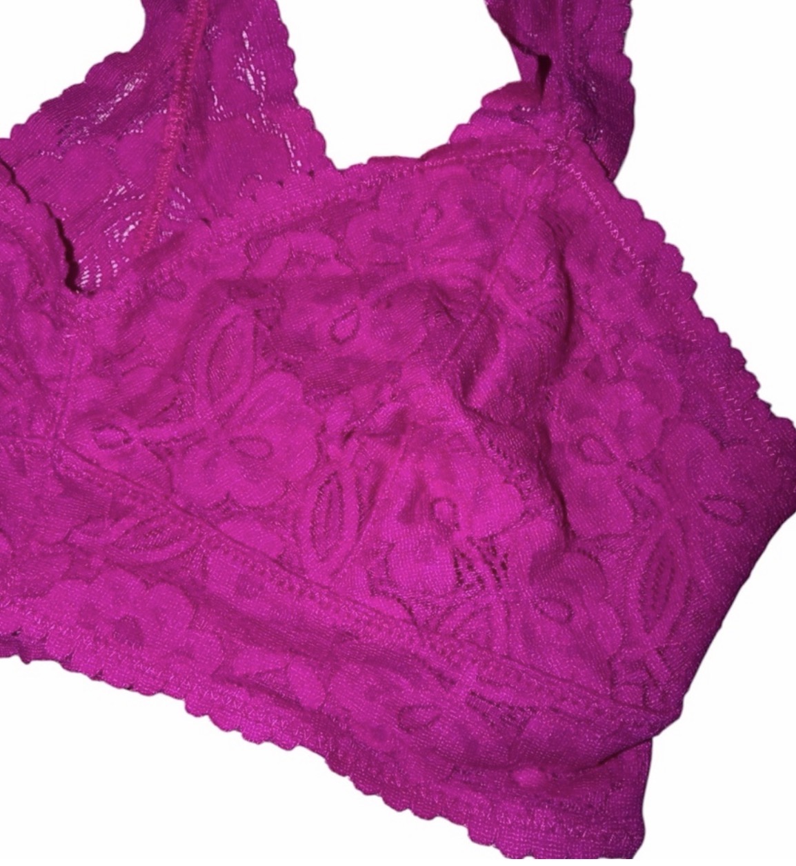 FREE PEOPLE Pink Lace Racerback Cropped Top