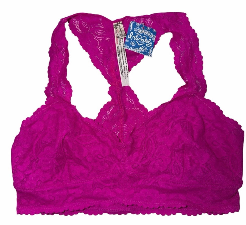 FREE PEOPLE Pink Lace Racerback Cropped Top