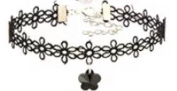 Black Floral Lace Choker Necklace with flower Pendant
