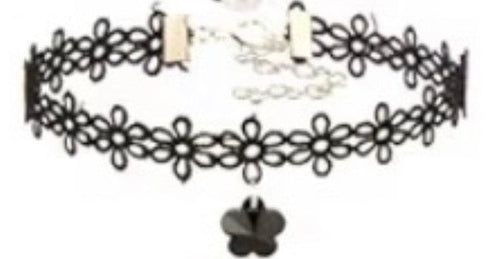 Black Floral Lace Choker Necklace with flower Pendant