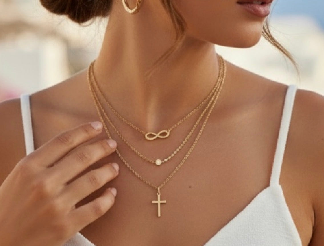 Layered infinity cross necklace