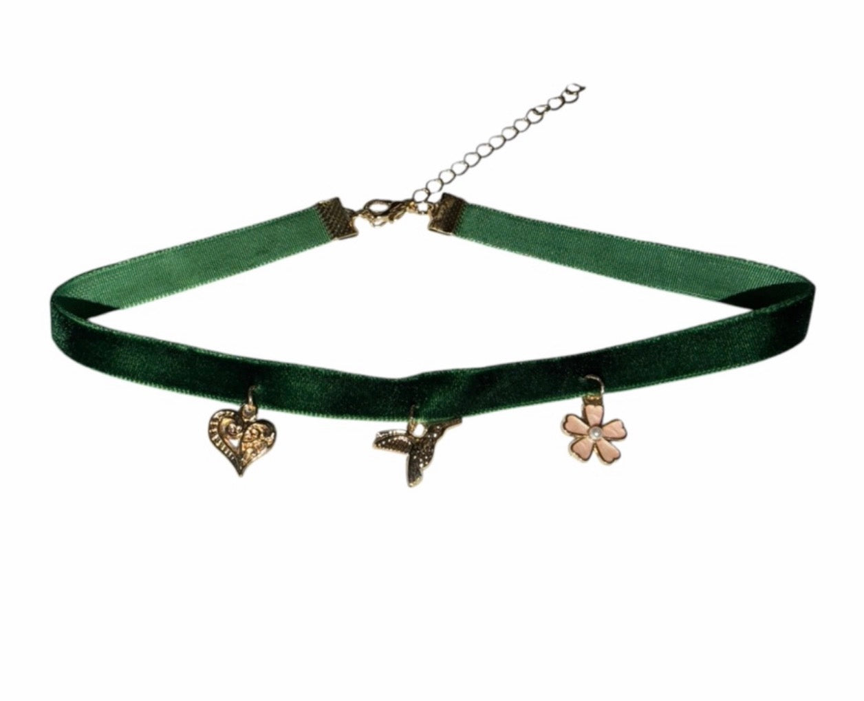 Hummingbird Charm choker necklace green & gold