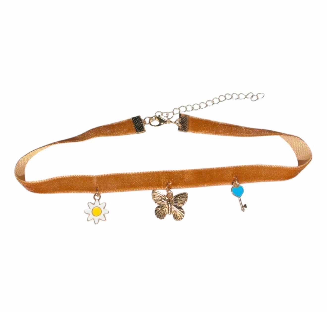 Charm choker necklace butterfly, key, flower