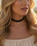 Lace Charm Choker Necklace With Silver Bee Pendant