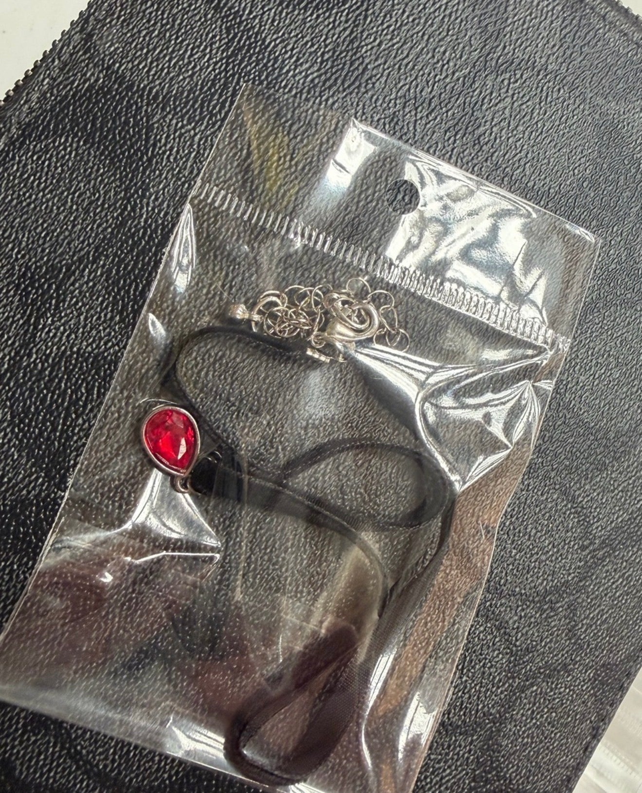 Red Teardrop Charm Choker Necklace With Silver Pendant