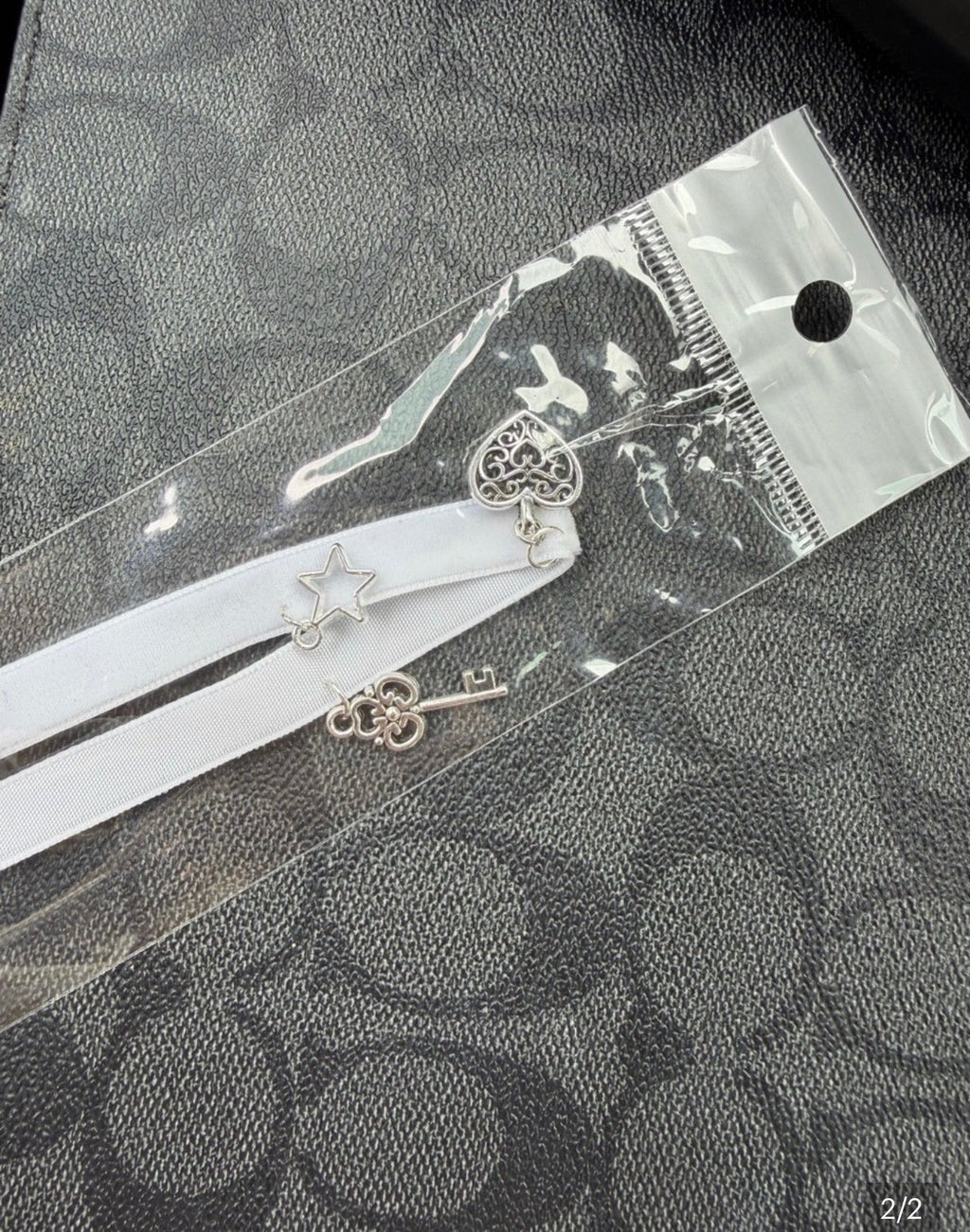 White Charm Choker Necklace With Heart, Key, Star