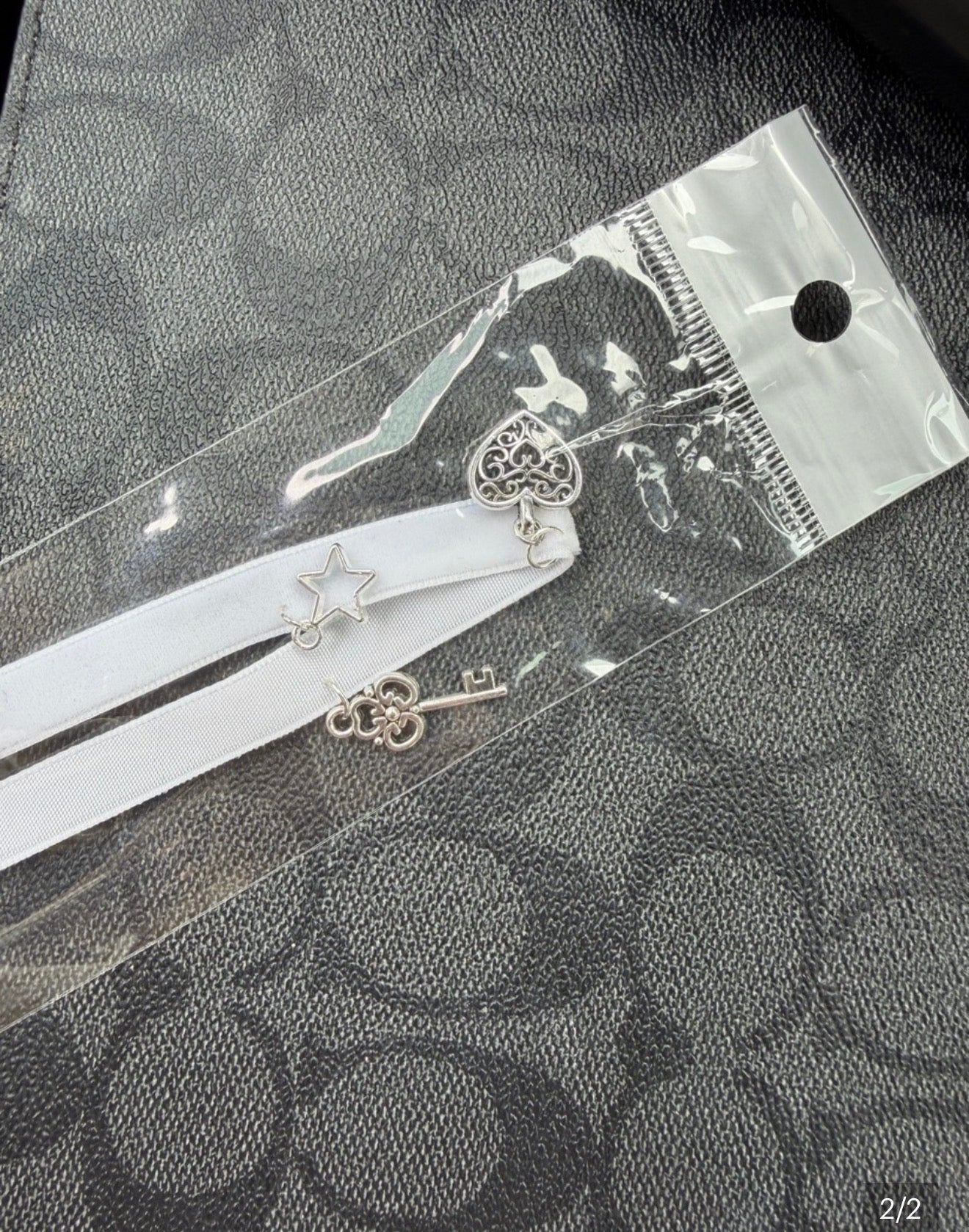 White Charm Choker Necklace With Heart, Key, Star