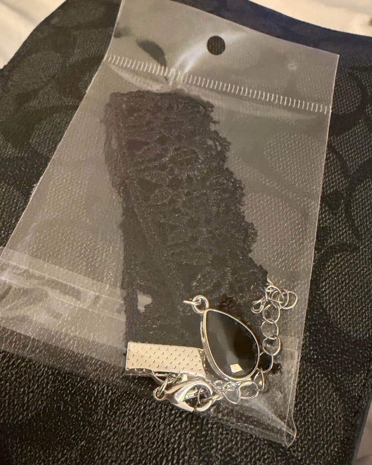 Black teardrop pendant on Lace choker necklace