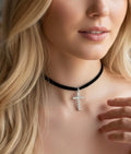 Rhinestone cross choker necklace
