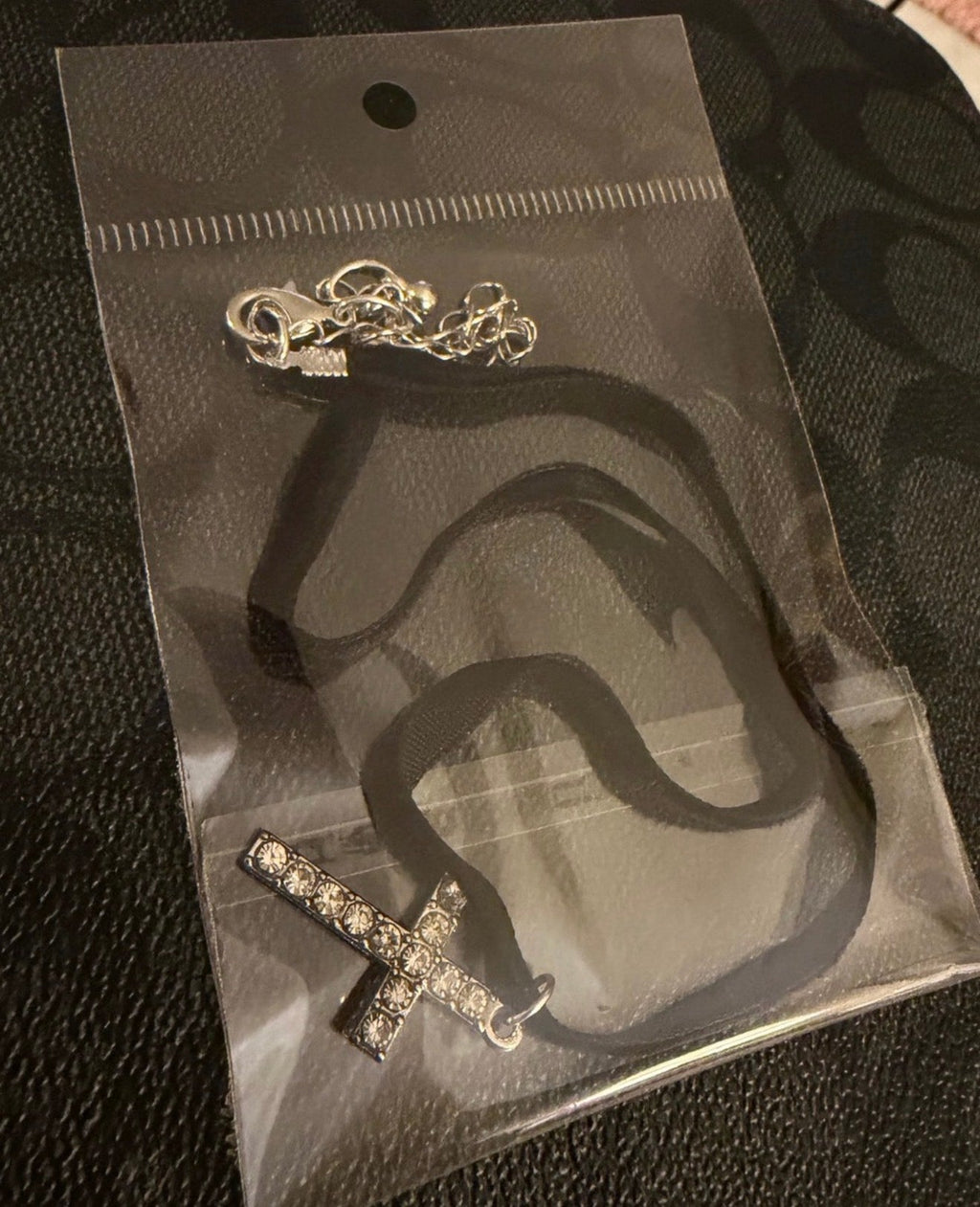 Rhinestone cross choker necklace