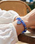 Retro Blue Heart Charm Stretch fashion Bracelet