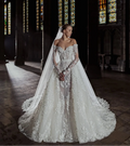 Luxury Mermaid Wedding Dress – Long Sleeve Lace with Detachable Skirt, Custom Made
