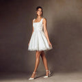 Sequin Beaded Short A-Line Wedding Dress – Spaghetti Straps & Sparkly Prom Bridal Gown, Custom Made