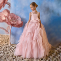 Flower Pleat Square Neck Sleeveless Communion Dress For Girl Floor Length Luxury Summer Sweep Train Wedding Party Gown New 2025
