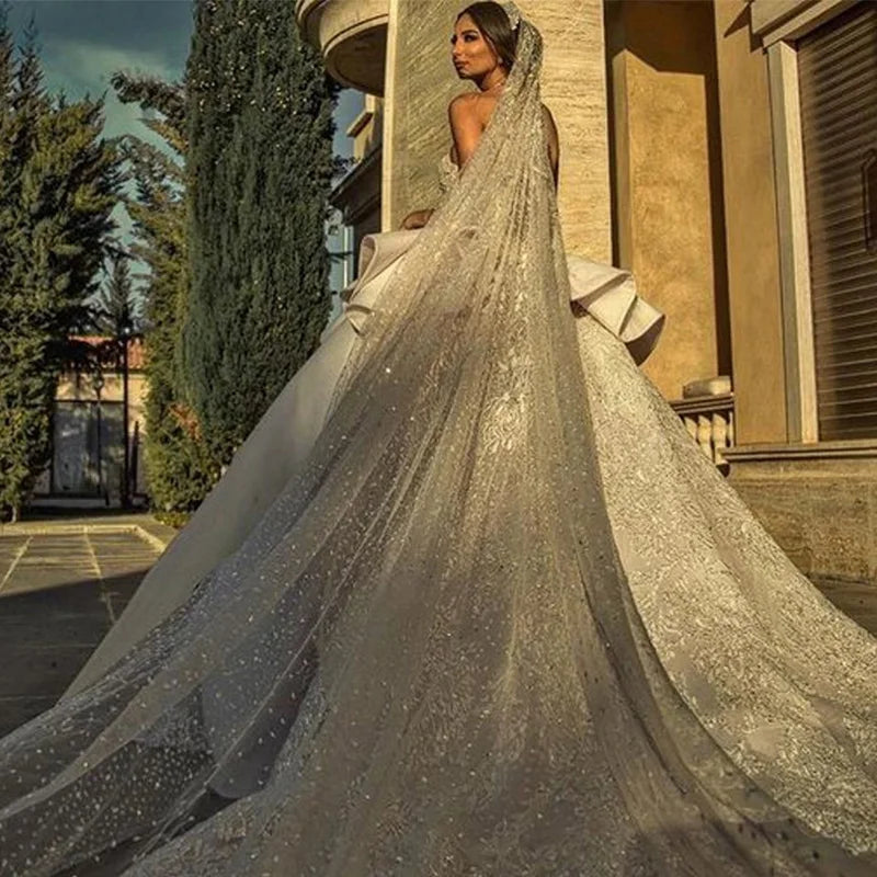 Ball Gown Wedding Dress – Sweetheart Neckline, Beading, Crystal Details & Long Train, Custom Made
