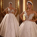 Pearl Beaded Lace Wedding Dress – Sexy V-Neck Bridal Gown, Custom Made
