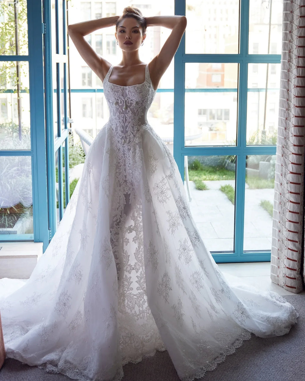 Luxury Lace Wedding Dress with Pearls – Elegant Bridal Gown, Custom Made