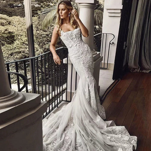 2-in-1 Mermaid Wedding Dress – Organza Embroidery Ball Gown, Square Collar & Sleeveless, Custom Made