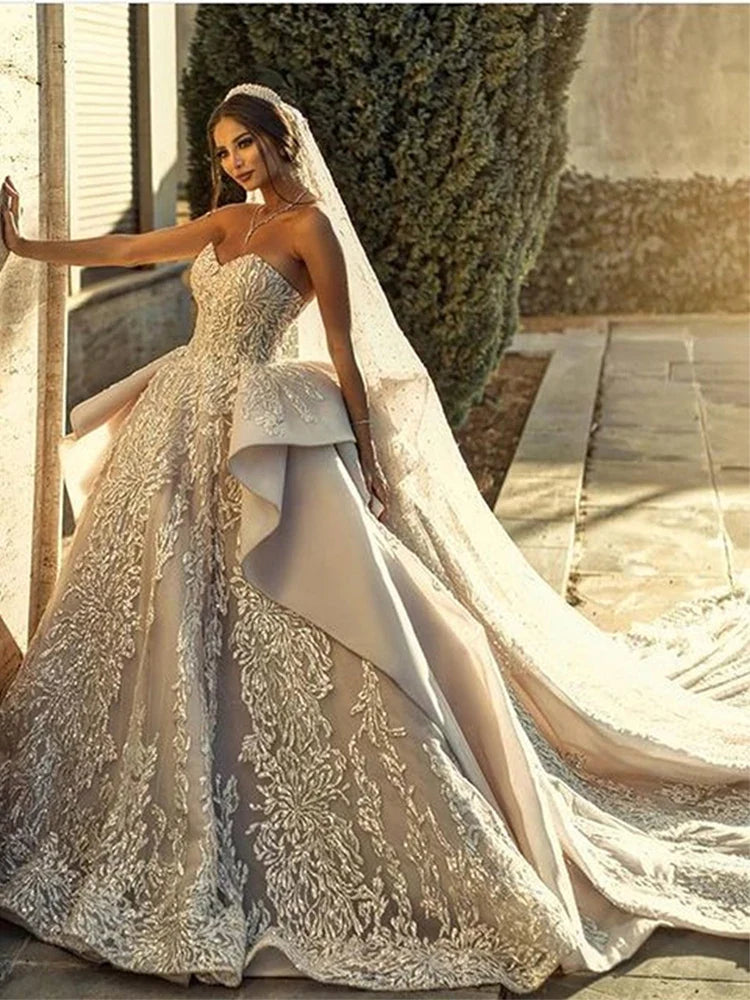 Ball Gown Wedding Dress – Sweetheart Neckline, Beading, Crystal Details & Long Train, Custom Made