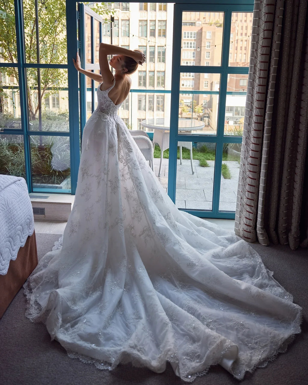 Luxury Lace Wedding Dress with Pearls – Elegant Bridal Gown, Custom Made