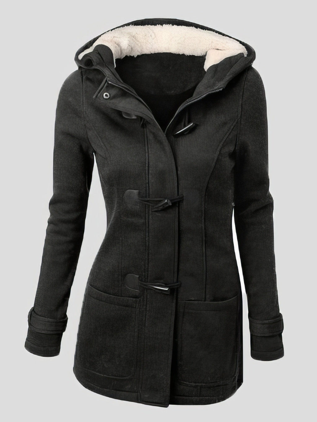 Women's Black Toggle Coat with Hood in Coats for polished occasion-to-casual wear