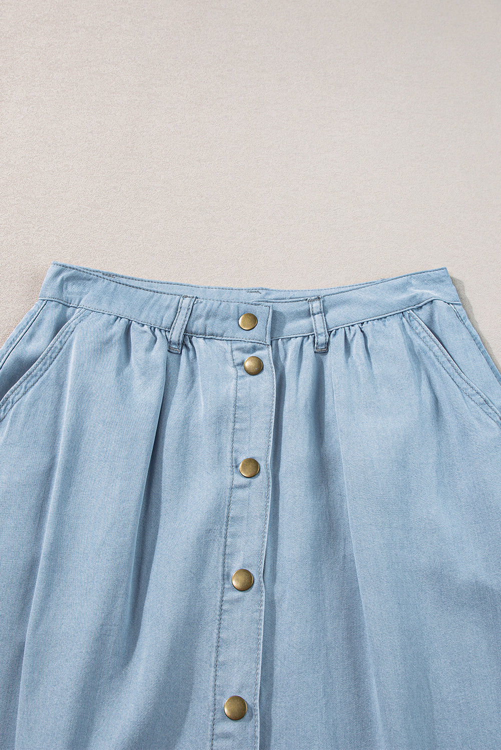 Women's Cotton-Linen Button-Front A-Line Maxi Skirt in Chambray