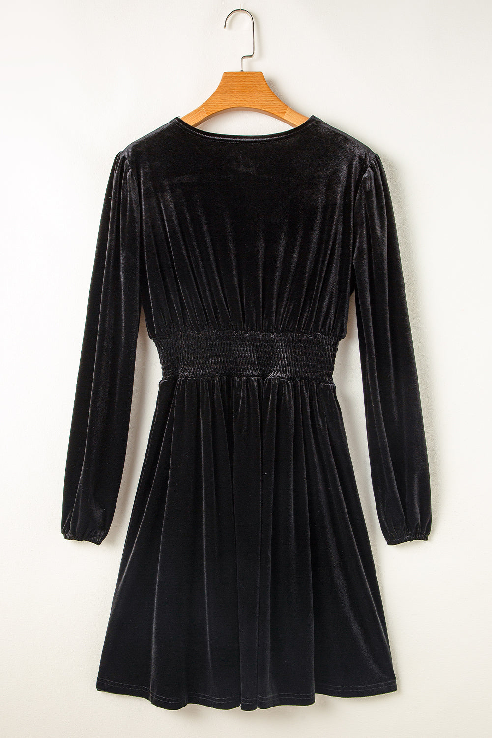 Elegant Black Velvet Long Sleeve Surplice Mini Dress for Women Chic High Waist Fit Perfect for Parties and Events