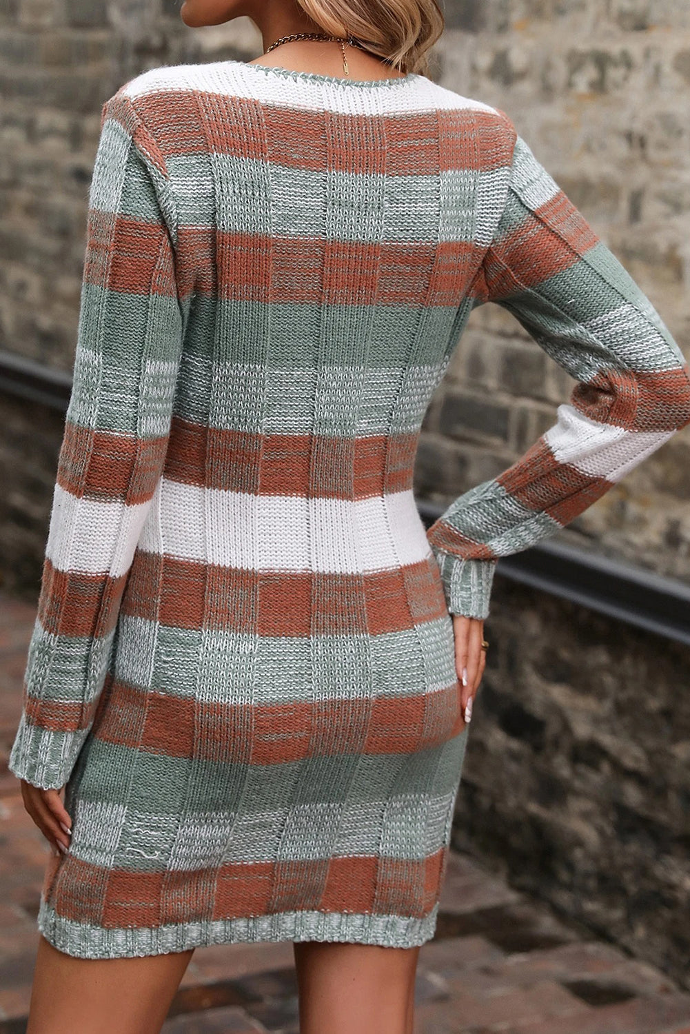 Stylish Women's Green Striped Knit V-Neck Bodycon Mini Dress - Comfortable and Chic for Casual or Special Occasions