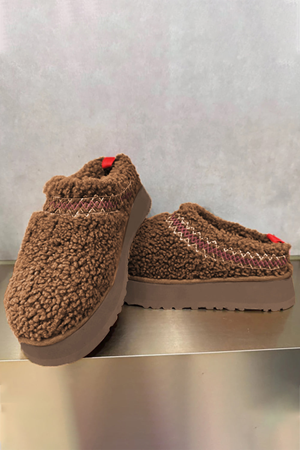 Cozy Women's Chestnut Sherpa Plush Snow Boots with Thick Sole & Embroidery for Ultimate Winter Comfort