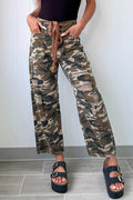Trendy Women's Green Camouflage Distressed Denim Pants - Casual Loose Fit for Effortless Everyday Style