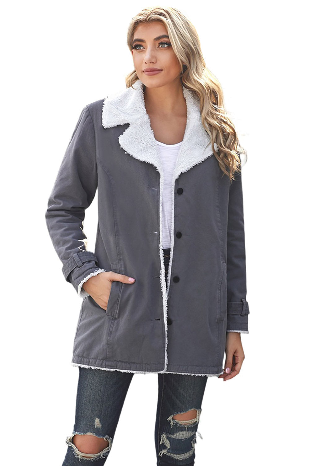 Denim Jacket with Contrast Sherpa Lining