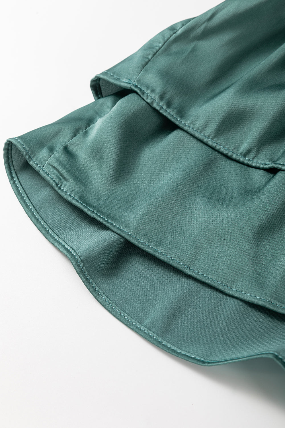Women's Mist Green Puff Sleeve Mini Dress - Tiered Ruffled Design, Loose Fit, Ideal for Summer Outings and Casual Events